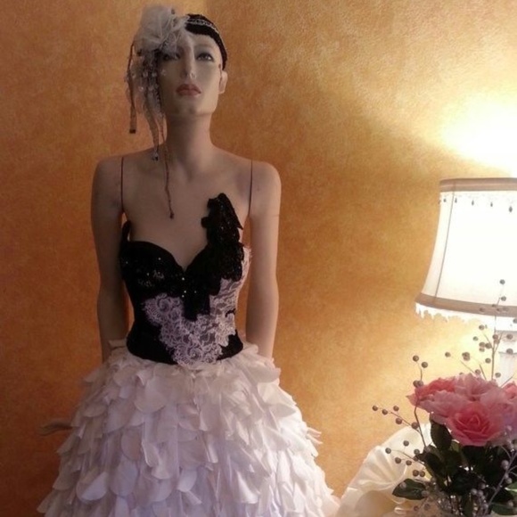White & Black Lace Corset Petal Wedding Ballgown